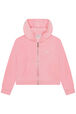 Cardigan à capuche fille velours Rose vue de face