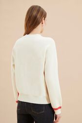 Pull à broderie motif bouche femme Ecru vue portée de dos