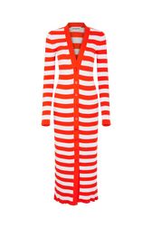 Cardigan rayé long à côtes col V à manches longues Rayures tangerine/blanc vue de face
