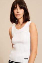 Top ajusté maille torsadée femme Blanc vue de détail 2