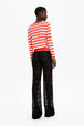 Women Flower 3D Merino Wool Jumper Striped coral/babypink back worn view