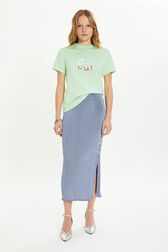 Ribbed midi skirt Blue front worn view