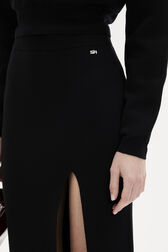 Women's High-Waisted Midi Knit Wool Skirt Black details view 2