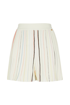Short plissé rayé multicolore femme Ecru vue de face