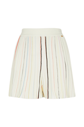 Women Multicolor Striped Pleated Shorts Ecru front view