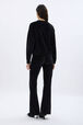 Long-Sleeved Velvet Sweater Black back worn view