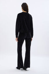 Long-Sleeved Velvet Sweater Black back worn view