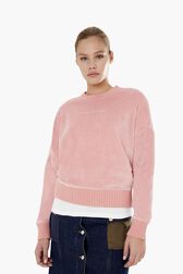 Women Velvet Sweatshirt Pink front worn view