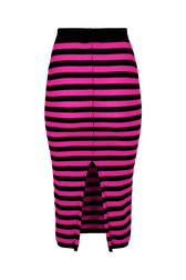 Jupe longue laine Poor Boy rayée femme Raye noir/fuchsia vue de dos