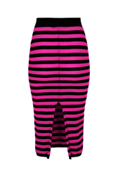 Women Poor Boy Striped Wool Maxi Skirt Black/fuchsia back view