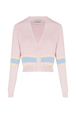 Women Colourful Stripes Wide Viscose Cardigan Baby pink front view