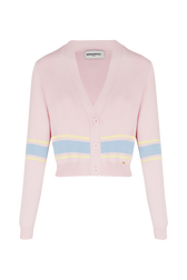 Women Colourful Stripes Wide Viscose Cardigan Baby pink front view