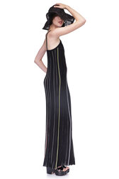 Women Multicolor Striped Pleated Dress Black front view