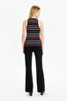 Women Picot Multicolor Striped Tank Top Multico black striped back worn view