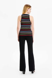 Women Picot Multicolor Striped Tank Top Multico black striped back worn view