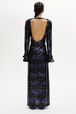 Backless Striped Sequin Maxi Dress Silver/navy back worn view