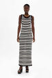 Robe longue rayures ajourées femme Raye noir/ecru vue portée de face