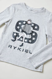 Printed Cotton Girl Long-Sleeved T-shirt Grey details view 1
