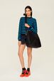 Women Brushed Poor Boy Striped Sweater Striped black/pruss.blue front worn view
