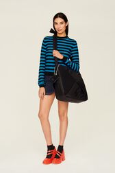 Women Brushed Poor Boy Striped Sweater Striped black/pruss.blue front worn view