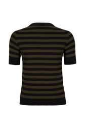 Striped Short-Sleeved Crew Neck Sweater Striped black/khaki back view