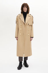 Trench ceinturé en gabardine Beige vue portée de face