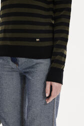 Striped Long-Sleeved Crew Neck Sweater Striped black/khaki details view 2