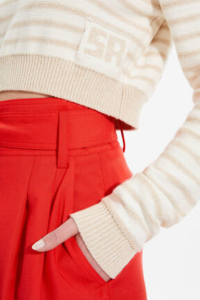 Women Two-Colour Long-Sleeve Crop Top Striped ecru/beige details view 2