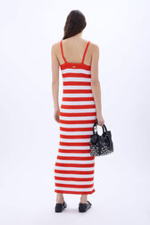Robe bretelle rayée à côtes Rayures tangerine/blanc vue portée de dos