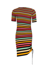 Striped short-sleeved mini dress with asymmetric collar Multico striped back view