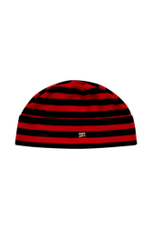 Bonnet laine Poor Boy rayé femme Raye noir/rouge vue de face