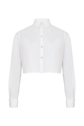 Poplin Short Shirt with Rhinestone Buttons White front view