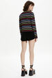 Women Picot Multicolor Striped Cardigan Multico black striped back worn view