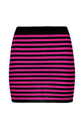 Women Rib Sock Knit Striped Mini Skirt Black/fuchsia front view