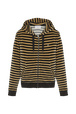 Pull à capuche velours femme Raye noir/kaki vue de face