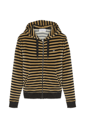 Pull à capuche velours femme Raye noir/kaki vue de face