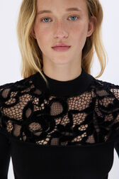 Knitted velvet and lace sweater Black details view 2