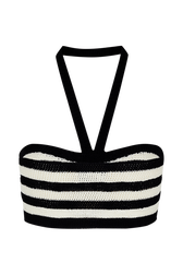 Women Openwork Striped Bandeau Top Black/ecru back view