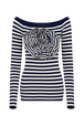 Striped floral sweater Striped white/blue front view