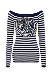 Striped floral sweater Striped white/blue front view