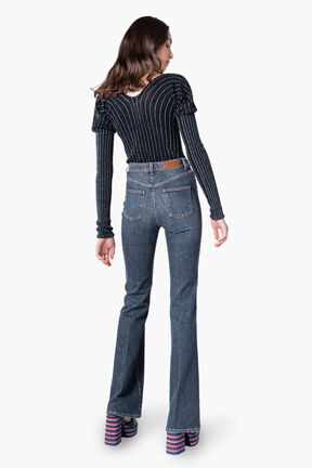High Waist Flare Jeans Black back worn view