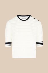 Women Cotton Knit Short Sleeve Sweater Ecru front view