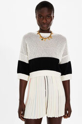 Women Two-Tone Fishnet Crop Top Black/ecru details view 1