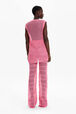 Women Striped Openwork Lace Tank Top Pink back worn view