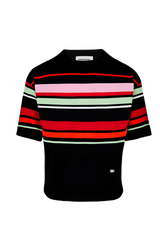 Women Multicolor Striped Boxy Cut Top Black front view