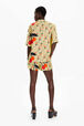Women Twill Short Sleeve Oversize Shirt Baby yellow back worn view