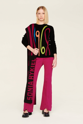 Women 1968 Print Intarsia Sweater Black front worn view