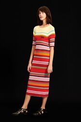 Women Colorblock Short Sleeve Long Dress Red details view 1