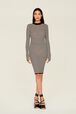 Women Rib Sock Knit Striped Maxi Dress Black/white front worn view