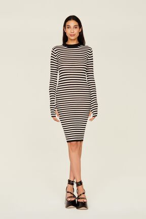 Robe longue chaussette rayée femme Raye noir/blanc vue portée de face